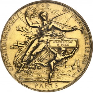 Terza Repubblica (1870-1940). Medaglia d'oro, Esposizione Universale Internazionale di J. C. Chaplain, assegnata a WATERLOW &amp; FILS 1878, Parigi.
