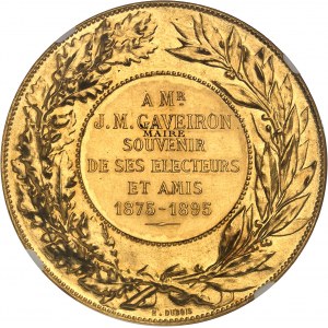 Tretia republika (1870-1940). Zlatá medaila pánovi J. M. Gaveironovi, starostovi mesta Contamine-sur-Arve (74), ktorú udelili Jean-Baptiste Daniel-Dupuis a H. Dubois 1895, Paríž.