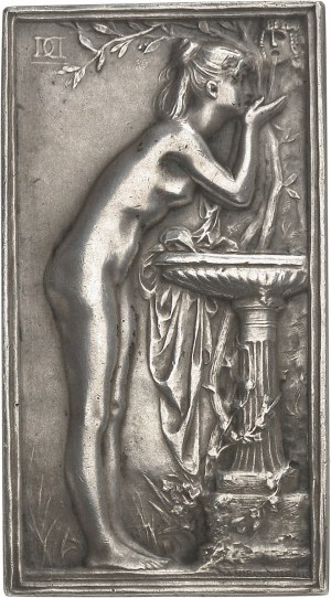 IIIe République (1870-1940). Plaquette, la Source ou Chloé à la vasque, par J.-B. Daniel-Dupuis ND (1907), Paris.