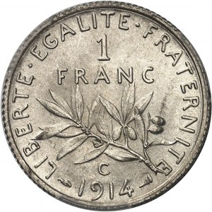 Tretia republika (1870-1940). 1 frank Semeuse 1914, C, Castelsarrasin.