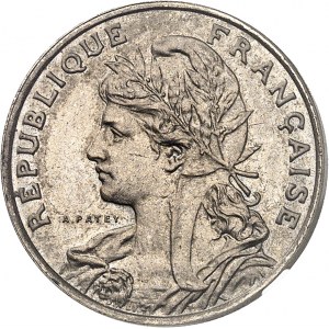 Tretia republika (1870-1940). Piéfort de 25 centimes Patey, 1. typ (štvorcový) 1903, Paríž.