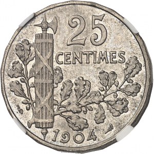 Terza Repubblica (1870-1940). Piéfort de 25 centimes Patey, 2e type à 22 pans 1904, Parigi.