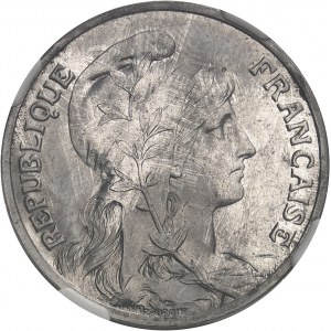Třetí republika (1870-1940). Zkouška hliníkové mince Daniel-Dupuis v hodnotě 25 centimů z roku 1909, Paříž.