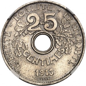 Dritte Republik (1870-1940). 25-Centimes-Test, Wettbewerb 1913, von Coudray, großes Modul 1913, Paris.