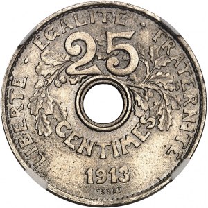 IIIe République (1870-1940). Essai de 25 centimes, concours de 1913, par Coudray, grand module 1913, Paris.