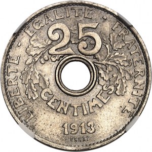 Tretia republika (1870-1940). Test 25 centimov, súťaž z roku 1913, Coudray, veľký modul 1913, Paríž.