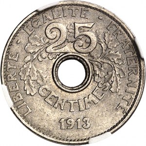 Third Republic (1870-1940). Test of 25 centimes, 1913 competition, by Coudray, small module 1913, Paris.