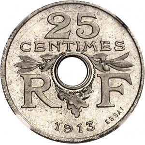 Trzecia Republika (1870-1940). Test 25 centymów, konkurs 1913, Guis, mały moduł 1913, Paryż.