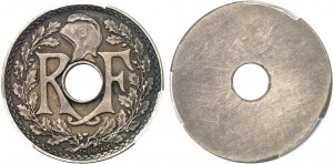Third Republic (1870-1940). Pair of single-sided proofs, obverse and reverse, of 25 Lindauer centimes, in bronze-silver, special strikes (SP) 1914, Paris.