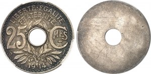 Third Republic (1870-1940). Pair of single-sided proofs, obverse and reverse, of 25 Lindauer centimes, in bronze-silver, special strikes (SP) 1914, Paris.