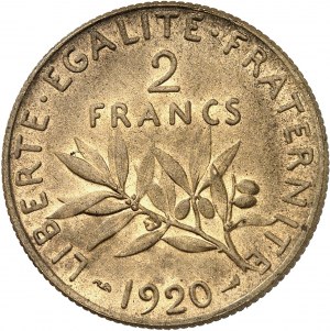 Trzecia Republika (1870-1940). Dowód 2 franków Semeuse w miedzi i aluminium, Frappe spéciale (SP) 1920, Paryż.