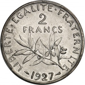 IIIe République (1870-1940). Essai-piéfort de 2 francs Semeuse, Frappe spéciale (SP) 1927, Paris.