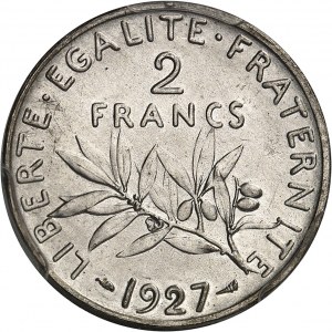 IIIe République (1870-1940). Essai-piéfort de 2 francs Semeuse, Frappe spéciale (SP) 1927, Paris.