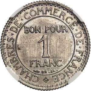 IIIe République (1870-1940). Essai de 1 franc Chambres de commerce en maillechort 1920, Paris.