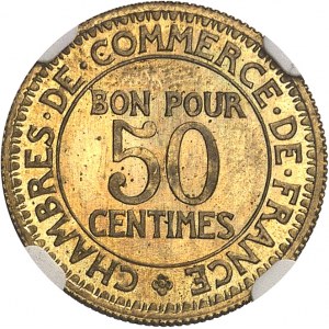 IIIe République (1870-1940). Essai de 50 centimes Chambres de commerce, sans signature 1920, Paris.