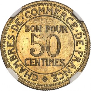 Dritte Republik (1870-1940). Versuch von 50 Centimes Chambres de commerce, ohne Unterschrift 1920, Paris.
