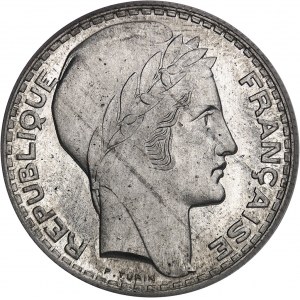 Tretia republika (1870-1940). Skúška 10 frankov Turín v hliníku, Frappe spéciale (SP) 1938, Paríž.