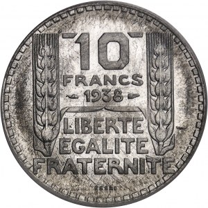 Terza Repubblica (1870-1940). Prova del 10 franchi Torino in alluminio, Frappe spéciale (SP) 1938, Parigi.