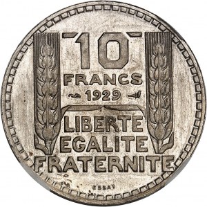 IIIe République (1870-1940). Essai-piéfort de 10 francs Turin 1929, Paris.