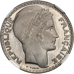 Tretia republika (1870-1940). Skúšobná razba 5 frankov Turín v nikli 1929, Paríž.