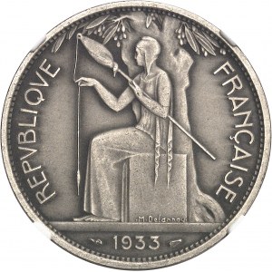 Trzecia Republika (1870-1940). Próba 5 franków Delannoy w niklu, matowy blankiet z 1933 r., Paryż.