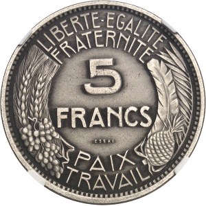 IIIe République (1870-1940). Essai de 5 francs Delannoy en nickel, flan mat 1933, Paris.