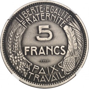 Terza Repubblica (1870-1940). Prova del 5 franchi Delannoy in nichel, bianco opaco 1933, Parigi.