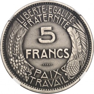 Terza Repubblica (1870-1940). Prova del 5 franchi Delannoy in nichel, bianco opaco 1933, Parigi.