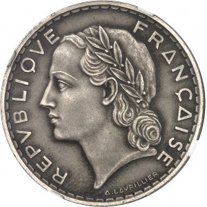 Dritte Republik (1870-1940). Versuch der 5 Lavrillier-Francs aus Nickel, matter Rand 1933, Paris.