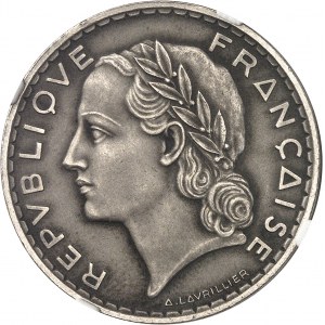 IIIe République (1870-1940). Essai de 5 francs Lavrillier en nickel, flan mat 1933, Paris.