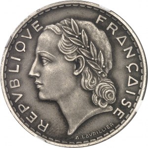 Trzecia Republika (1870-1940). Próba 5 franków Lavrillier w niklu, matowy blankiet 1933, Paryż.