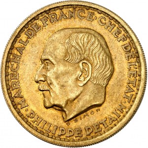 État Français (1940-1944). Essai-piéfort de 20 francs Pétain, en bronze-aluminium, par G. Simon 1941, Paris.