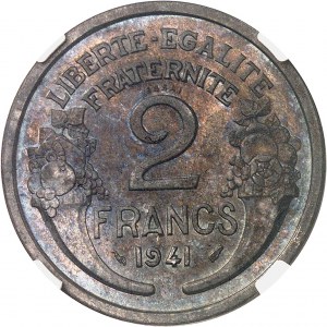 État Français (1940-1944). Essai de 2 francs Morlon en fer, flan épais 1941, Paris.
