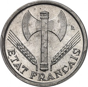 Francouzský stát (1940-1944). Hliníkový 1 frank předsérie, s křížem na rámečku kolem PATRIE, Frappe spéciale (SP) 1942, Paříž.