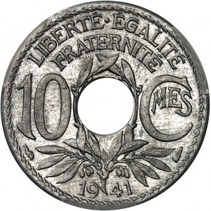 Francouzský stát (1940-1944). Proof of 10 centimes Lindauer, aluminium, Frappe spéciale (SP) 1941, Paris.