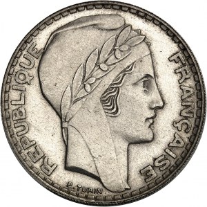 Dočasná vláda Francúzskej republiky (1944-1946). Esej 20 frankov Turín v striebre, krátke vetvy, Frappe spéciale (SP) 1945, Paríž.