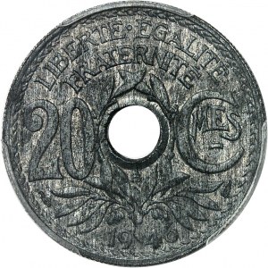 Prozatímní vláda Francouzské republiky (1944-1946). 20 centimes Lindauer 1946, B, Beaumont-le-Roger.