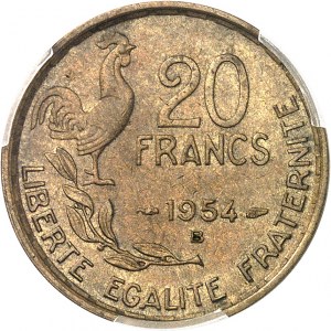 Czwarta Republika (1947-1958). 20 franków G. Guiraud 1954, B, Beaumont-le-Roger.