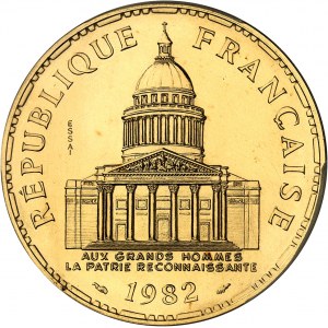 Piata republika (od roku 1958). Test 100 frankov Panthéon en Or, Frappe spéciale (SP) 1982, Pessac.