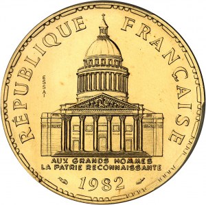 Pátá republika (1958 až dosud). Test 100 franků Panthéon en Or, Frappe spéciale (SP) 1982, Pessac.