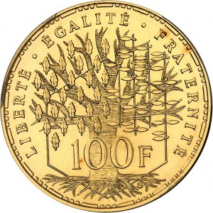 Piata republika (od roku 1958). Test 100 frankov Panthéon en Or, Frappe spéciale (SP) 1982, Pessac.