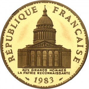 Ve République (1958 à nos jours). Piéfort de 100 francs Panthéon en Or, Flan bruni (PROOF) 1983, Pessac.