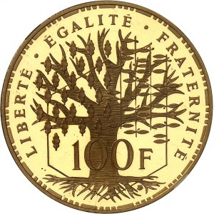 Ve République (1958 à nos jours). Piéfort de 100 francs Panthéon en Or, Flan bruni (PROOF) 1983, Pessac.