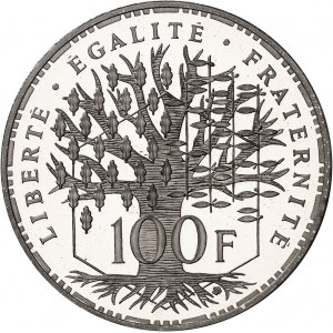 Ve République (1958 à nos jours). Piéfort de 100 francs Panthéon en platine, Flan bruni (PROOF) 1987, Pessac.