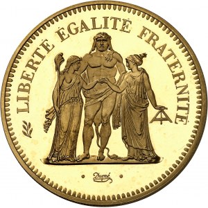 Piąta Republika (od 1958 do dziś). Moneta 50 franków Herkules, czerniony blankiet (PROOF) 1974, Paryż.