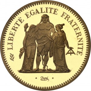 Piata republika (od roku 1958). Piéfort 50 frankov Hercule, leštený blanket (PROOF) 1976, Pessac.