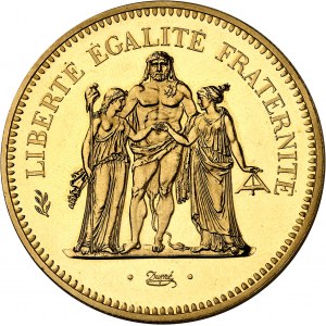 Fifth Republic (1958 to present). Hercule 50 franc coin, burnished blank (PROOF) 1980, Pessac.