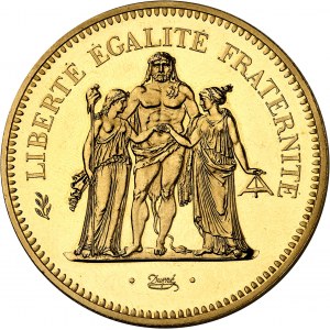 Piąta Republika (od 1958 do dziś). Moneta 50 franków Herkulesa, wybita stemplem lustrzanym (PROOF), 1980, Pessac.
