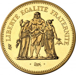 Piata republika (od roku 1958). Herkulesova minca v hodnote 50 frankov, leštená čistá (PROOF) 1980, Pessac.