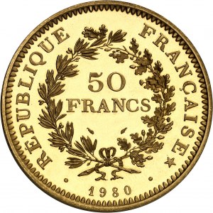 Fünfte Republik (1958 bis heute). 50-Franken-Stück Hercule, gebräunter Zuschnitt (PROOF) 1980, Pessac.